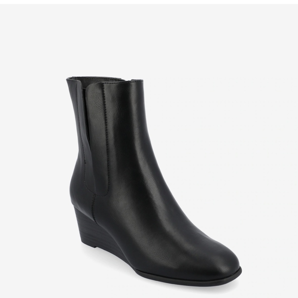Journee Collection Kylo Stacked Wedge Heel Square Toe Side Zip Black Bootie